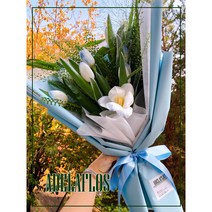 아델라플로스 아이스 퀸 튤립 생화 꽃다발, 자유화기, 화병(+5000), 꽃다발에 어울리는 화병