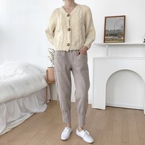 에포르 겨울 바지 데일리 모직 밑단 주름 미시 밴딩 고무줄 배기 바지 팬츠