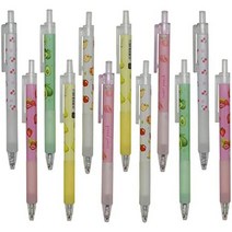 일본직발송 3. 아마존 MAYDAHUI 귀여운 노크식 과일 볼펜 12 개 세트 0.5MM 블랙 잉크 젤 볼펜 체리 사과, One Size, 과일 펜