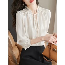 봄 프렌치 기질 라인 상의 긴팔 블라우스 브이넥 여성스러운 디자인 여성