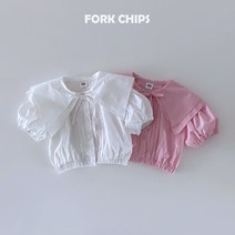 여아 빅카라 퍼프소매 블라우스 유아 키즈 주니어 초등 여자아이 두겹 리본 세라 블라우스