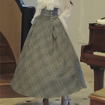 개화기 경성 스타일 사진 광고촬영 원피스 세트 여 체크 모직 스커트 가을 겨울 분위기 플레어 쉬폰
