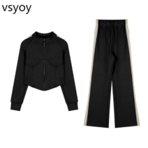 vsyoy 인터넷 연예인 거리 런닝 슈트 스포츠 스웨트 슈트 여성 봄 느슨한 슬리밍 패션 캐주얼 한국어 투피스 패션 슈트