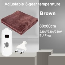 12V 전기장판 온열매트 세탁 플란넬 급속 난방 전기 담요 이불 미국/EU 플러그 110V/220V 보안 온도 조절기 겨울 따뜻한 패드 더블 침대 워머, 05 80x60cm EU Brown