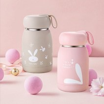 1+1 귀여운 미니 텀블러 보온보냉병, 핑크+베이지, 320ml