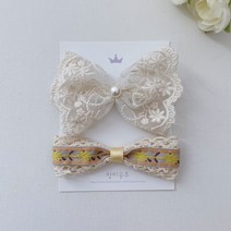 장미공주 여아 사랑 레이스 자수 리본 머리핀 2개세트