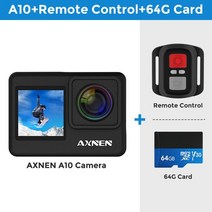 axnen a10 액션 카메라 4k 비디오 촬영 스포츠 cam eis 터치 스크린 웹캠 20mp vlog 카메라 wifi remote car dvr looping record, 리모컨 및 64g, 협력사, 세트 2