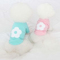 강아지 봄 티셔츠 데이지 플라워 면티 커플룩 긴팔 옷, 핑크
