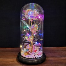 프리저브드플라워 말린꽃다발 D영원한 장미 꽃 야간 조명 3D 테이블 램프 웨딩 생일 발렌타인데이 선물 침, 26 D-4