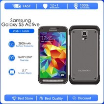 삼성 갤럭시 S5 액티브 G870A 리퍼브 정품 스마트폰 5.1 인치 터치스크린 16 MP 안드로이드 휴대폰 16GB, 03 Grey, 01 simple set