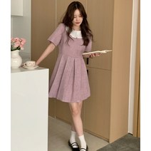 샤르 플리츠 카라 반팔 미니 원피스 23022202