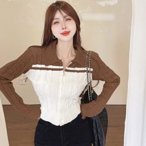 노이디제이 배색 숄더 니트 가디건 INO380A