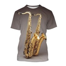 남성 스트리트 캐주얼 음악 요소 3D 티셔츠 힙합 색소폰 패턴 프린트 탑 패션 트렌드 멋진 라운드 넥 의류, Asian size 6XL, CY-073020, CY-073020, 1개