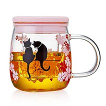 고양이 컵 포카라티 머그 투명차 온도에 따라 변하는 색 벚꽃 봄날 만개 신비한 잔