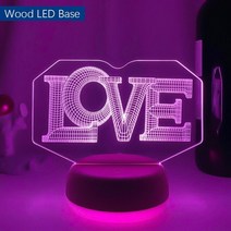 최신 로맨틱 3d 밤 램프 사랑 홀로그램 아크릴 레이저 조각 야간 조명 성인 침실 장식 분위기 led 선물, 나무 주도 자료, 16색 리모컨