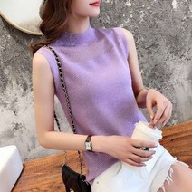 나시 민소매 여성 겉옷 눅눅한 레이스 니트 반폴라 민소매 이너탑 아이스 레깅스