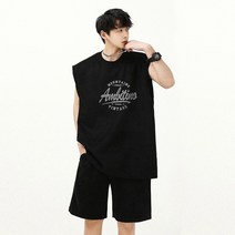남성 어바인 운동복 오버핏 바캉스 라운드 나시+밴딩 팬츠 트레이닝 세트