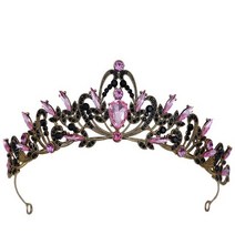 웨딩티아라 웨딩 신부를 위한 빈티지 블랙 크라운 바로크 크리스탈 플라워 여성용 티아라 고스 헤어 액세, 05 Black Purple