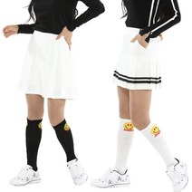 가을 여성골프양말 신축성 각선미 스마일 골지 니삭스, 화이트