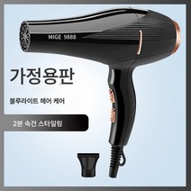 전기 드라이기 가정용 대풍 음이온 헤어 케어 무음 미용실 전용 고출력 속건 남성 드라이기, 블랙가정용스타일블루라이트음이온헤어케어