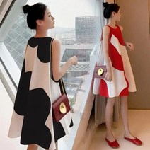 Taobei 여름 빅사이즈 여성 라운드넥 러블리 민소매 원피스 A라인 스커트