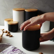 분쇄원두보관 커피 통 보관 용기 캐니스터 우드 원두 밀폐 보관함 도자기, 대형, 블랙