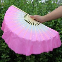 중국어 짧은 벨리 댄스 팬 30cm 대원목 10cm 반원 실크 베일 쌍 양코 핸드 염색 판매 2 피스 너슬 부채, Option14