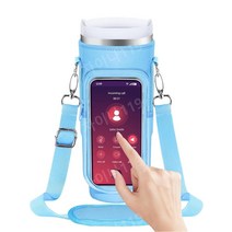 아이스 바 컵 홀더 투명 터치 스크린 워터 컵 홀더 스트랩 다이빙 재료 아이스 바 병 가방 스탠리 워터 컵 홀더, 파란색 고무 버클