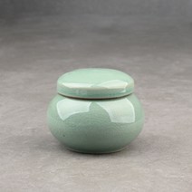 [성연티세라] 청자 무지 낮은단지(300g) 꿀단지 경옥고단지
