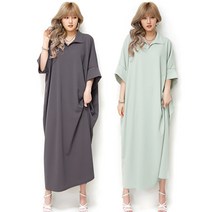루즈핏 오픈 카라 반팔 롤업 롱원피스 OPA223 빅사이즈 여성 여자
