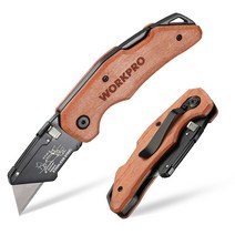 노가다칼 유틸리티 등산용 나이프 칼 Workpro 나무 손잡이 접는 박스 커터 교체 가능 블레이드 헤비 듀티 접이식 박스 커터 10 블레이드, 01 W011046A