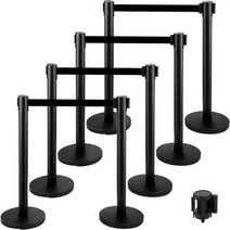 vevor 2 3 6 8 pcs set belt stanchion crowd control barrier stainless steel queue pole retractable be, tpye a 8pcs 블랙