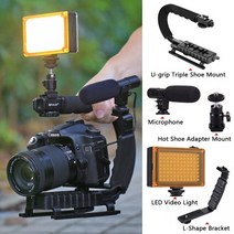 카메라 동조기 u c 모양의 홀더 그립 비디오 dslr 용 핸드 헬드 안정기 nikon canon sony 및 라이트 gopro u 용 휴대용 slr steadicam, 조명과 마이크 추가