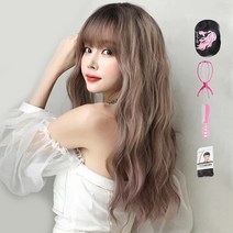 가발위드 긴머리 웨이브 패션 통가발 바스카+가발걸이1개+가발전용빗1개+가발망1개 세트상품, 1세트, 핑크그라데이션
