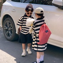 여아 남아 남매 줄무늬 카라 롱 셔츠 커플 룩 키즈 형제 아동복 가족사진