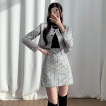 티데일리 여성용 쿠키 트위드 자켓 미니스커트 투피스 세트