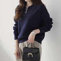 여성용 루즈핏 반집업 카라넥 니트