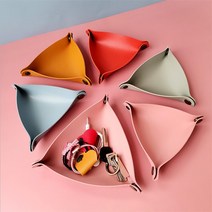 홈바내쓰 북유럽 삼각 똑딱이 단추 가죽 트레이 악세사리 안경 다용도 소품 정리함, 브라운