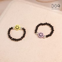 364days 925실버 블랙 크리스탈 스마일 비즈반지 엄마랑 아이랑 커플반지 어린이반지 초등학생반지 조카선물 레이어드 사이즈 선택가능