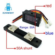 디지털 전압계 전류계 듀얼 디스플레이 전류 및 DC 0-100V 1A 10A 50A 100A 0.28 빨간색 파란색 LED, [06] blue LED 50A shunt