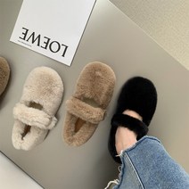인조 토끼퍼 스트랩 메리제인 플랫슈즈