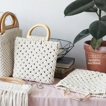 손뜨개 스퀘어 토트백 만들기 DIY 키트 2컬러 마크라메 재료 + 제작영상무료제공, 레드_골드링