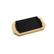 리빙메이트 시즈닝 맥반석 주물코팅 한식 2호 원목받침 구이판 직사각 주물팬 18.5cm 그릴판, 1개, 1개