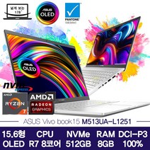 에이수스 VivoBook 15 OLED 15.6, 투명실버, 라이젠7, 512GB, 8GB, Free DOS, M513UA-L1251