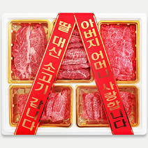 우마왕 한우 1++ No9 구이용 선물세트 리본메세지, 1kg, (오복)등심+채끝+살치+갈비살+부채살