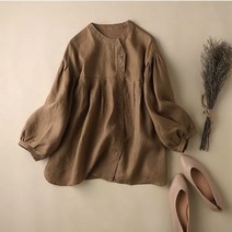 린넨상의 린넨체크블라우스 코튼 린넨 셔츠 랜턴 슬리브 인형 여성 리넨 탑 여름 루즈 대형 디자인 얇은 Camisas Mujer