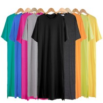 민트위니 여성용 반팔 롱 원피스 면100% 캐주얼 홈웨어 옆트임 잠옷 여름 빅사이즈