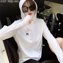 JUST FEEL!NG 여자 자외선 차단 후드 여름 베스트 얇은 긴팔 자켓 통기성 후드집업 아우터 운전 바람막이코트