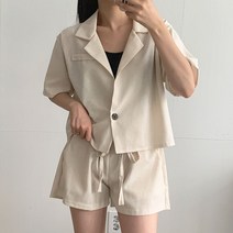 [키작녀추천] 썸머 린넨 자켓 밴딩 반바지 투피스 세트