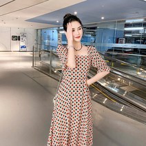 쉬폰 허리 스트링 롱원피스 프렌치 빈티지 원피스 여름 코소트 단맛 서양풍 디자인